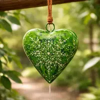 Movil Hindu Colgante Corazón Metal Importado Pintado A Mano Verde