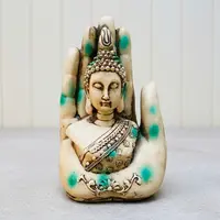 Buda Sobre Mano 17 Cm Artesania Importada India Simil Madera