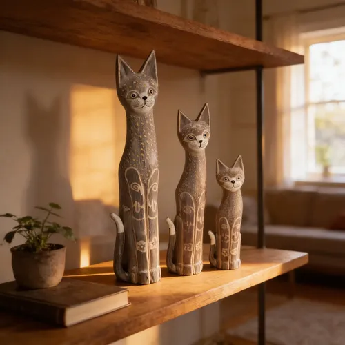 Familia De 3 Gatos De 1 M Madera Teka Importado D Indonesia Modelo 1