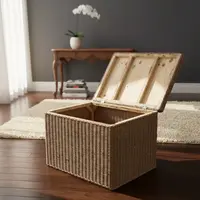Puf Baul Asiento Rectangular Fibras Naturales Con Tapa Marrón