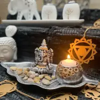 Porta Vela Porta Sahumerio Jardin Zen Ganesha 31cm Importado Plata
