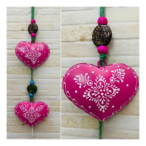 Movil Hindu De 2 Corazones Tira Metal Pintado Deco De India