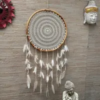 Atrapasueños Con Plumas Importado Indonesia Diseño Crochet Blanco