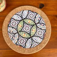 Posa Pava Fuente En Corcho/ceramica Circular Importa Oriente Gris Mandala