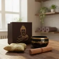Cuenco Tibetano 7 Metales Con Caja Y Baqueta India Negro