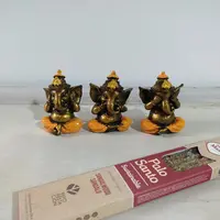 Estatuillas Resina X 3 Ganesha Sentidos-sabios Importadas Naranja