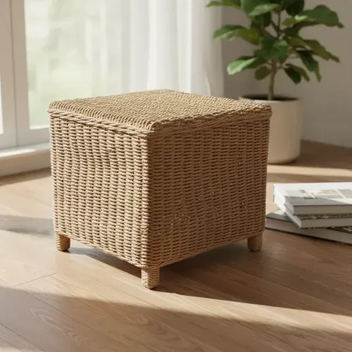 Puf Zen Fibras Naturales 40 Cm Mesita Banco Kraft Artesanal