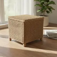 Puf Zen Fibras Naturales 40 Cm Mesita Banco Kraft Artesanal