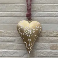 Movil Corazones Tira Metal Pintado Deco De India Artesanal Dorado Oscuro