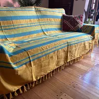 Manta Rustica Importada Algodon India Cobertor De Calidad Verde Amarillo Turquesa Rayas