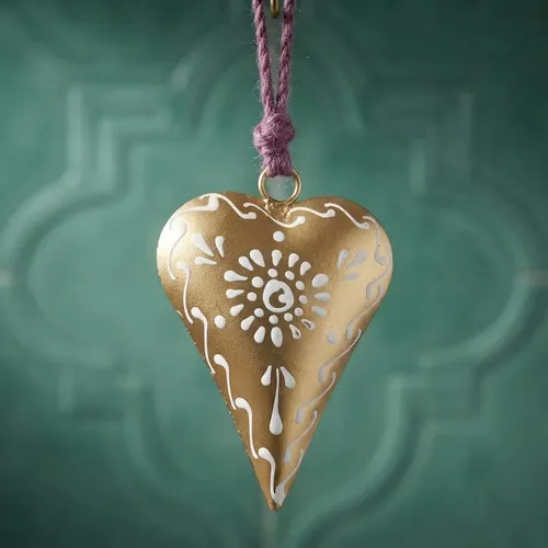 Movil Corazones Tira Metal Pintado Deco De India Artesanal Dorado Oscuro