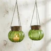 Fanal Colgante Porta Vela  Vidrio Importado India 35x10 Cm Verde