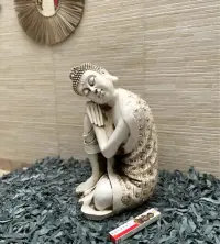 Estatua Buda Soñador 65 Cm Resina Apto Exterior Ideal Jardin Blanco
