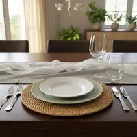 Set 4 Unidades Plato Sitio Individual Ratán Importado Rígido Marrón Claro