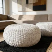 Promo X 2 Puf Nordico 60 Cm Pintado Juego 2 Bancos Mesa Deco