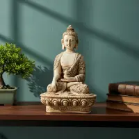 Estatuillas Buda Resina 19 Cm En 3 Colores Importado India  Blanco