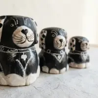 Set 3 Perros En Madera Artesanía India Oferta Decoración Negro