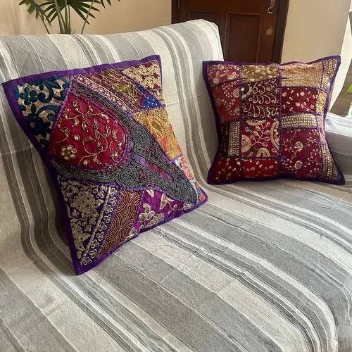 Fundas De Almohadón Bordadas Patchwork 40cm Importadas India Violeta