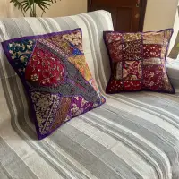 Fundas De Almohadón Bordadas Patchwork 40cm Importadas India Violeta