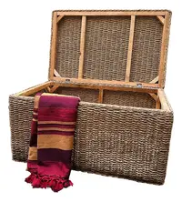 Puf Baul Asiento Pie De Cama Organizador D Fibras Naturales Marrón Baul 120 Cm