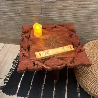 Mesa Auxiliar Madera Teka De India 40 Tallado Artesanal Marrón