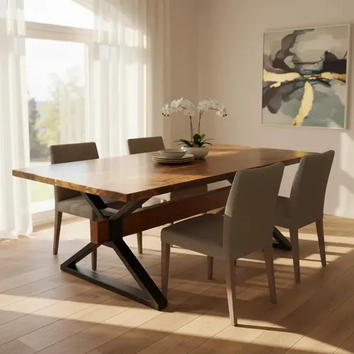 Mesa Comedor Madera Con Hierro Living Country Pushkar Tienda Marrón Negro