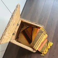 Puff Baúl  Organizador Asiento Cuadrado Kraft Natural C Tapa Marrón Puff Cuadrado