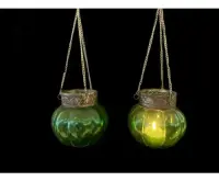 Fanal Colgante Porta Vela  Vidrio Importado India 35x10 Cm Verde