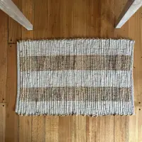 Alfombra Importada De India 100% Artesanal Tejida En Yute 90 Cm 60 Cm Beige Y Blanco