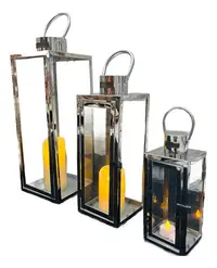 Set X 3 Fanales Acero 50 Cm Importados Faroles Decorativos  Plateado