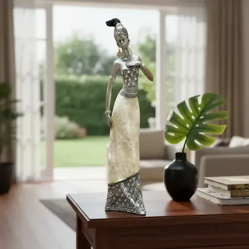 Africana 40 Cm Estatuilla Artesanal Resina Importada Oriente Plateado