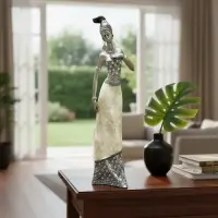 Africana 40 Cm Estatuilla Artesanal Resina Importada Oriente Plateado