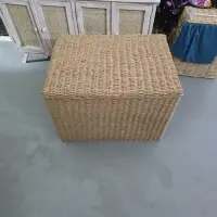 Puf Baul Asiento Rectangular Fibras Naturales Con Tapa Marrón