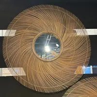 Espejo Artesanal En Ratán Natural Deco Importado Indonesia Marrón Claro
