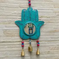 Móvil Mano Fatima De Metal De India Decorativo Hindú Campana Turquesa