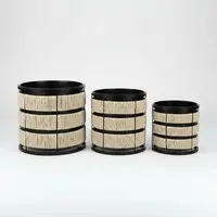 Set X 3 Maceteros De Metal Con Hilo Diseño Oriente Importado Negro
