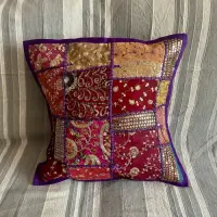 Fundas De Almohadón Bordadas Patchwork 40cm Importadas India Violeta