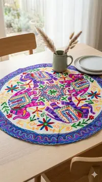 Centro De Mesa Tapiz Bordados India 85cm Redondos Cuadrados Modelo 1