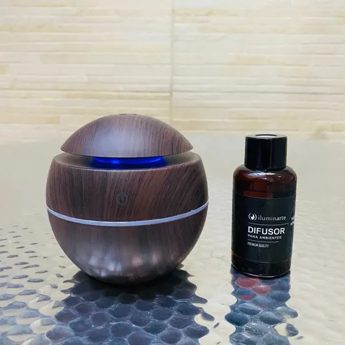 Humidificador Aromatico + Esencia Simil Madera Usb Y Led 
