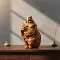 Estatuilla Buda Feliz Resina Simil Madera Importado Oriente Marrón