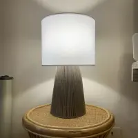 Velador Artesanal Hongo Algodón Indonesia Import Iluminación Beige Blanco