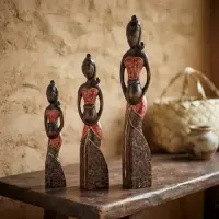 Flia Mulata África X 3 En Madera Teca De Indonesia Artesanal Modelo 1