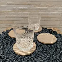 Apoya Posa Vasos 4 Unidades Madera Tallado Artesania Liso Marrón Claro