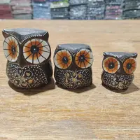 Set X3 Buhos En Madera De Oriente Tallado Importado India