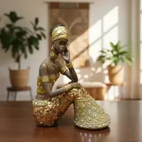 Figura Africana En Resina Y Nacar 20 Cm Importada De Oriente Dorado Oscuro