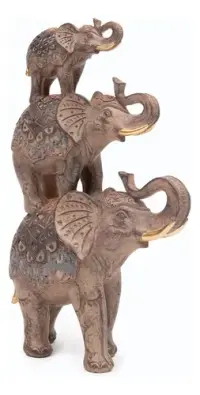 Estatuilla Familia Elefante Resina Deco India Importado Marrón Claro