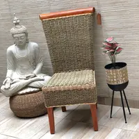 Silla Madera Teka Y Seagrass Con Pollera Importada Indonesia No Marrón