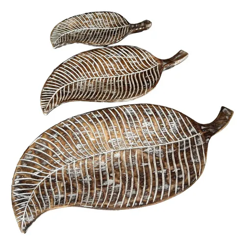 Set X3 Centros De Mesa Hojas Importados Madera Decorativo Marrón Claro