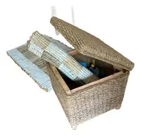 Puff Baúl  Organizador Asiento Cuadrado Kraft Natural C Tapa Marrón Puff Cuadrado
