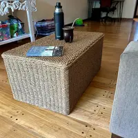 Mesa Ratona Auxiliar Pie Cama Artesanal De Madera Y Fibras Marrón Claro